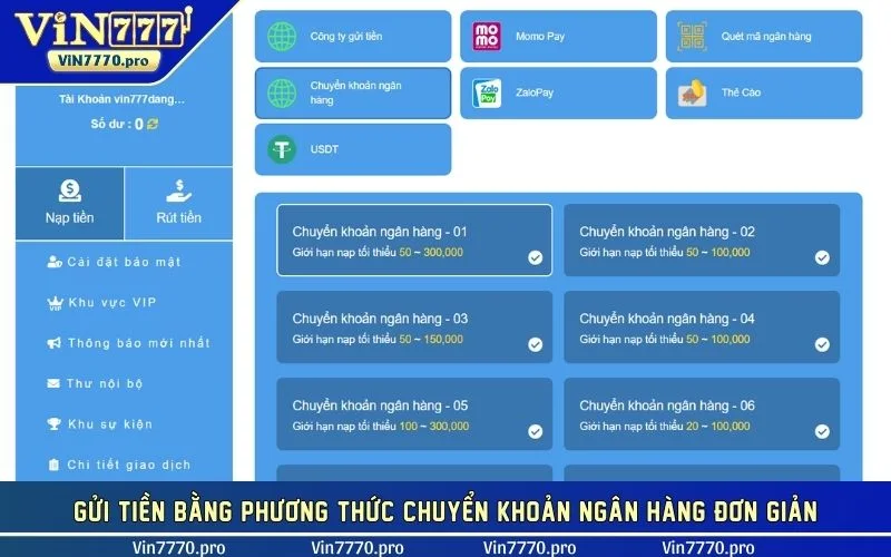 Gửi tiền bằng phương thức chuyển khoản ngân hàng đơn giản