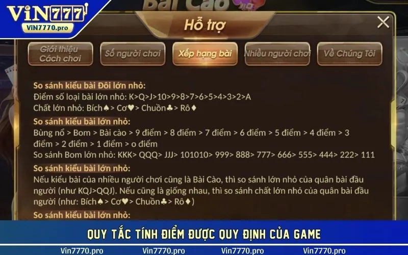 Quy tắc tính điểm được quy định của game