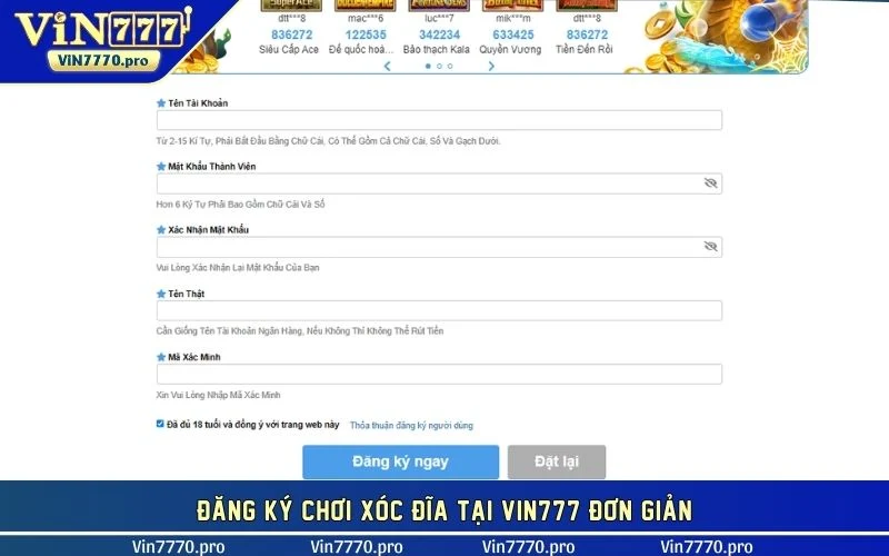 Đăng ký chơi xóc đĩa tại VIN777 đơn giản