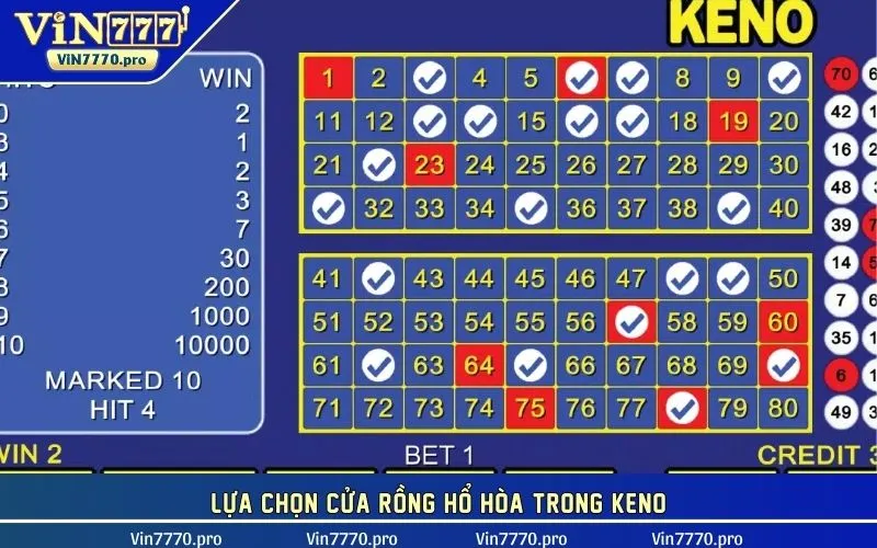 Cửa cược rồng hổ hòa trong cá cược Keno